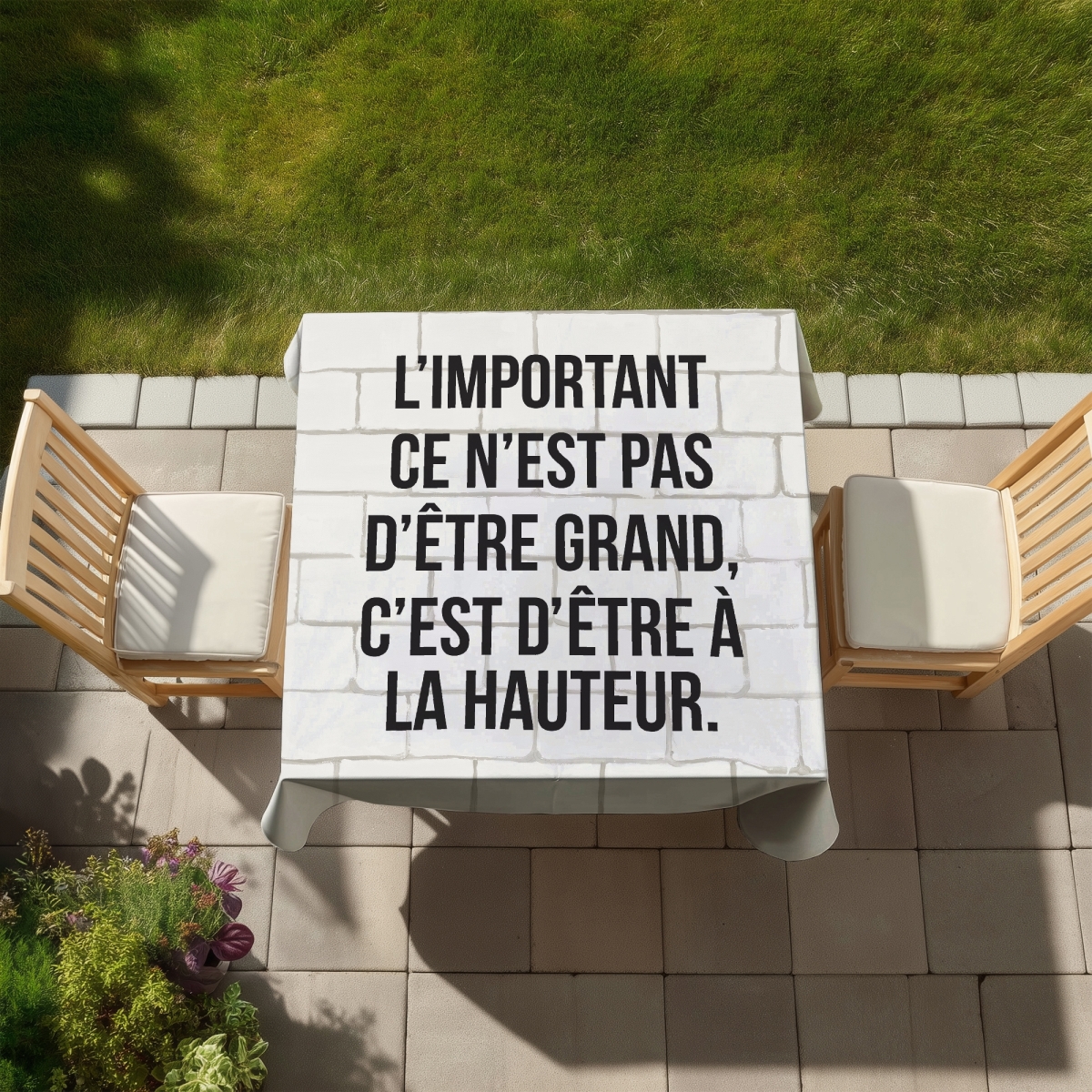 Picture of Begin Home Decor C1TC5858W0QESE 58 x 58 in. Motivational Tablecloth - Limportant Ce Nest Pas Detre Grand