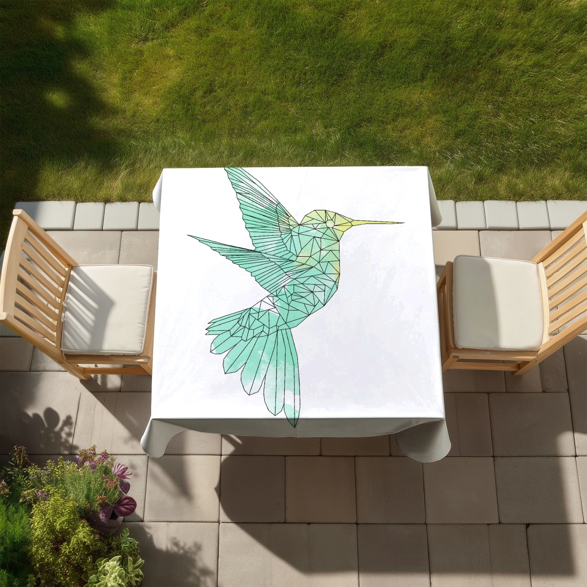 Picture of Begin Home Decor C1TC5858057JGX 58 x 58 in. Geometric Hummingbird Tablecloth - Indoor & Outdoor Home Decor
