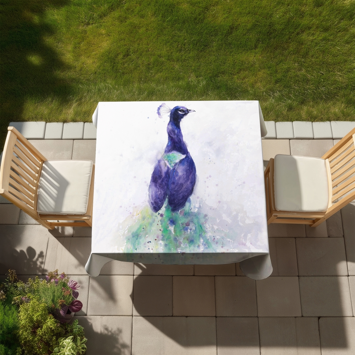Picture of Begin Home Decor C1TC5858SFKV29 58 x 58 in. Graceful Peacock Tablecloth - Indoor & Outdoor Home Decor