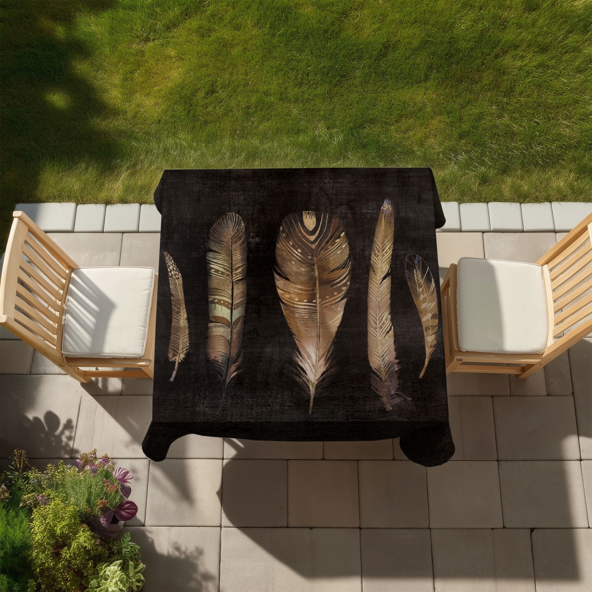 Picture of Begin Home Decor C1TC5858A70QLE 58 x 58 in. Brown Feather Set Tablecloth - Indoor & Outdoor Home Decor