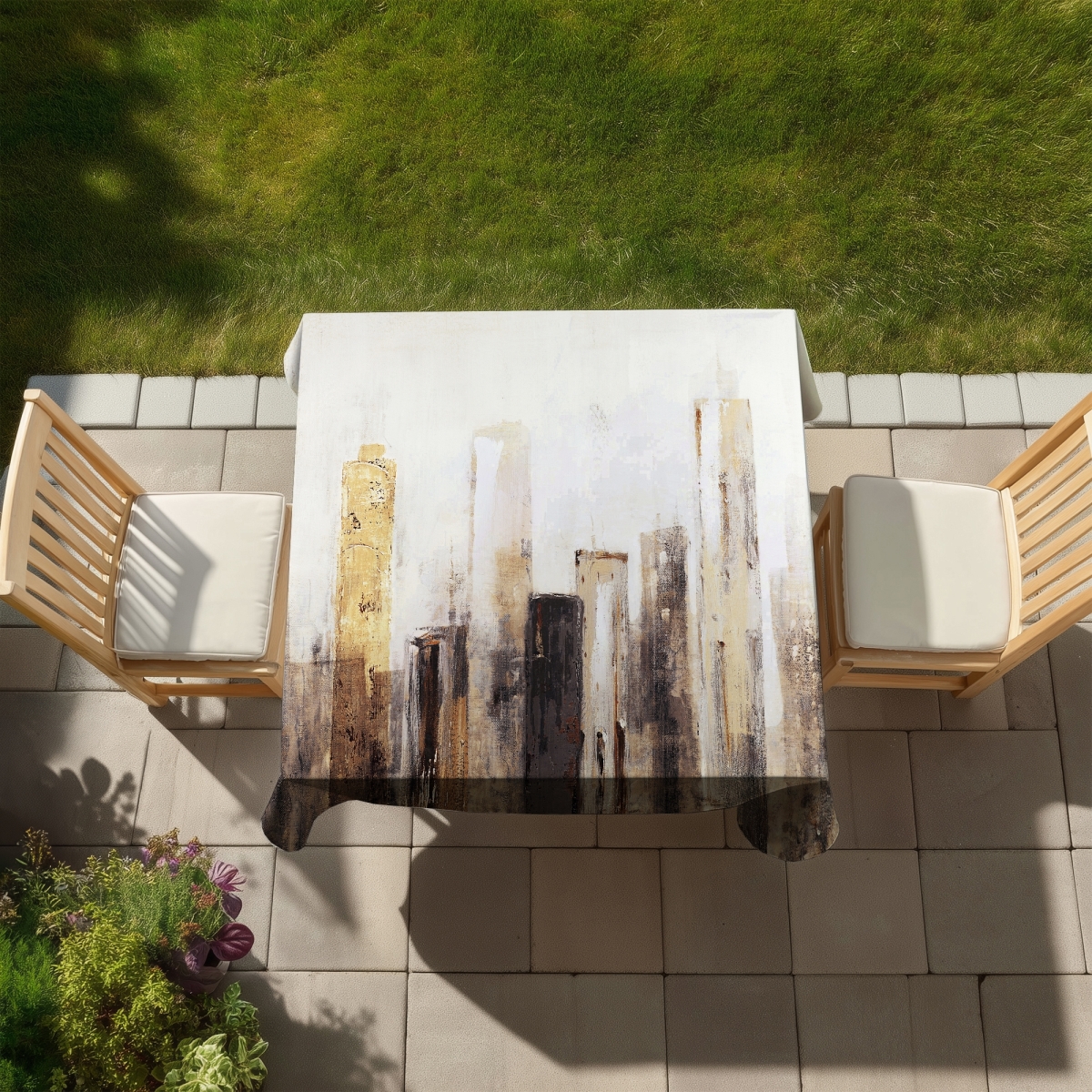 Picture of Begin Home Decor C1TC5858L46S4B 58 x 58 in. Earthy Tones City Tablecloth - Indoor & Outdoor Home Decor