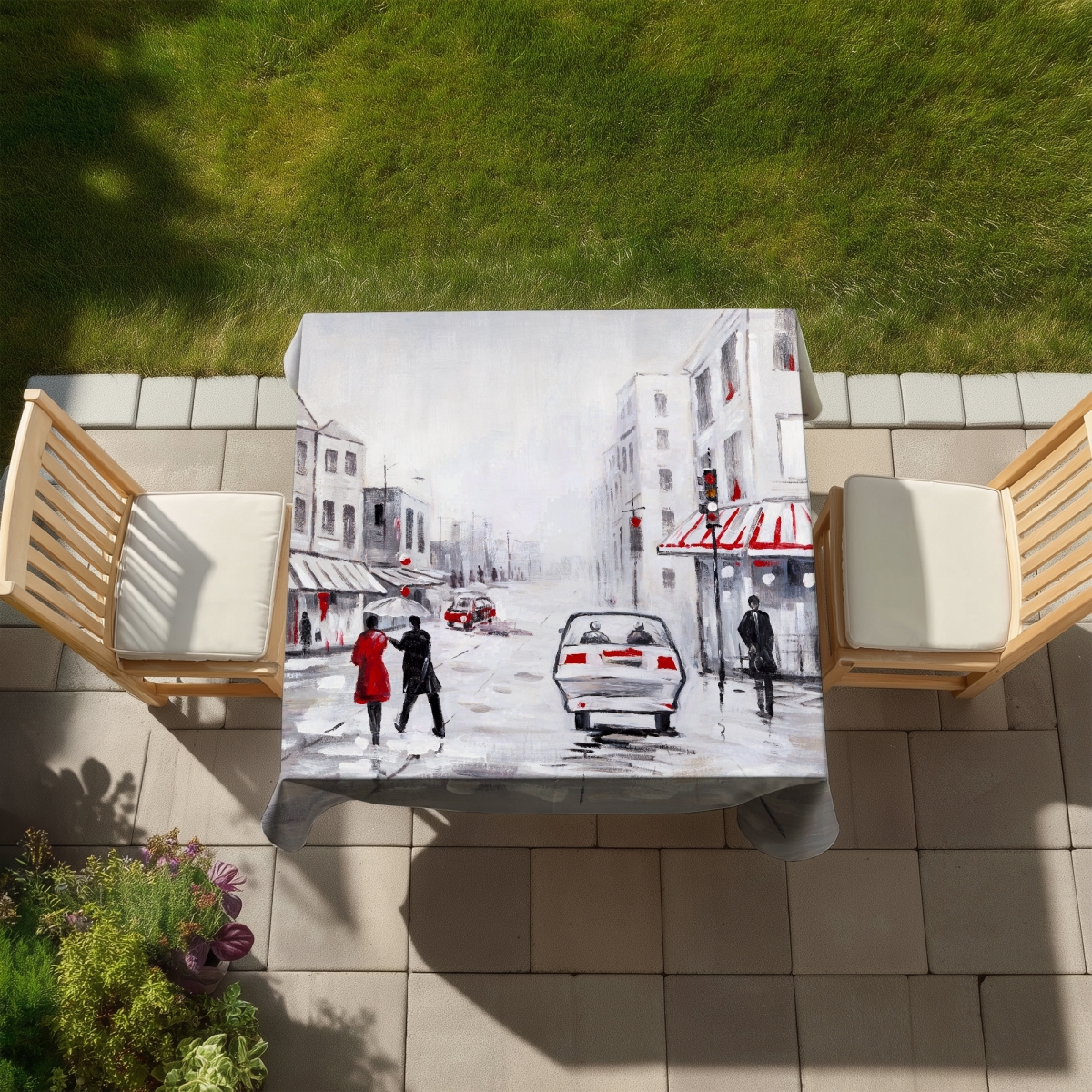 Picture of Begin Home Decor C1TC5858J279KM 58 x 58 in. Peaceful Street Scene Tablecloth - Indoor & Outdoor Home Decor