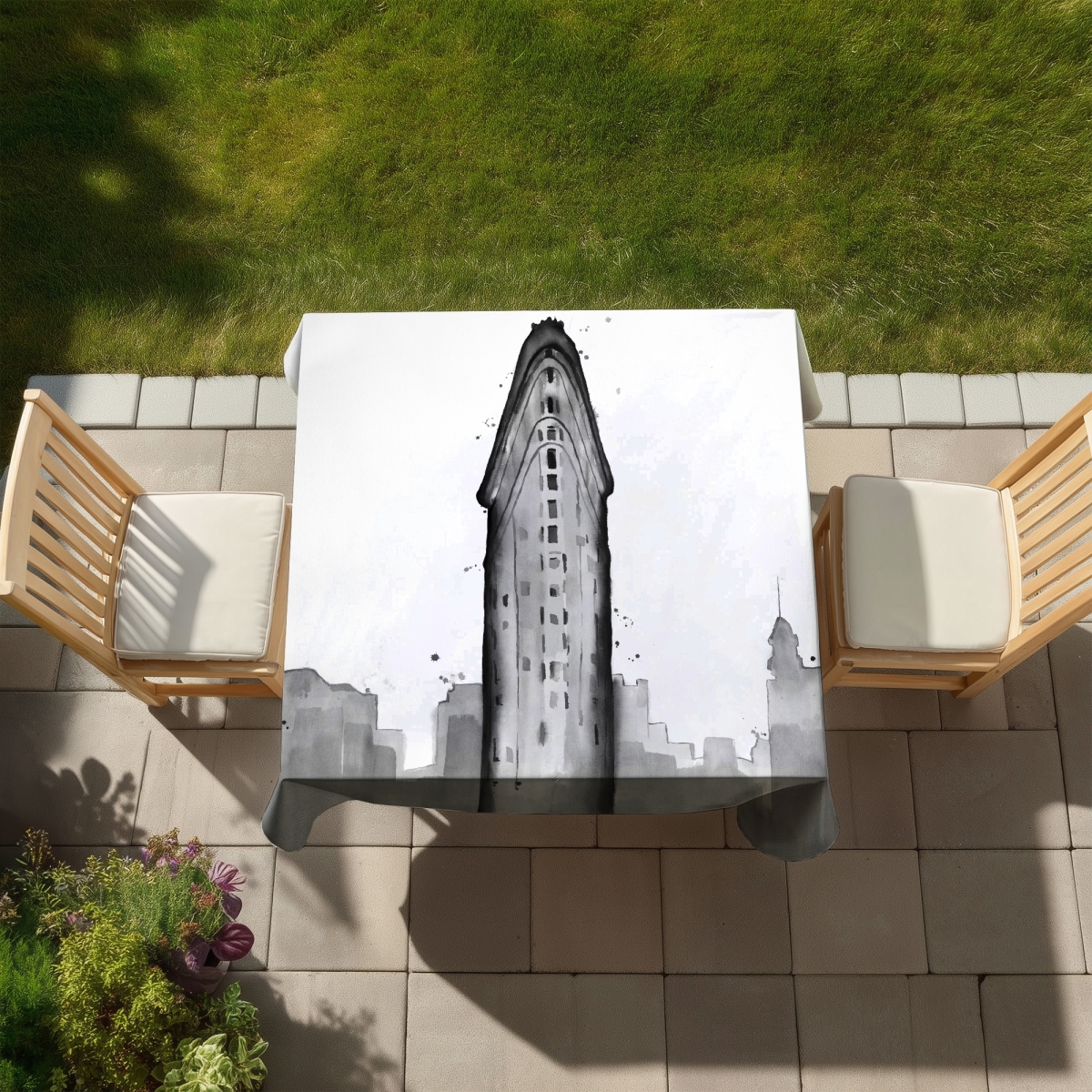 Picture of Begin Home Decor C1TC5858PKB370 58 x 58 in. Flatiron Building White Tablecloth - Indoor Outdoor Home Decor