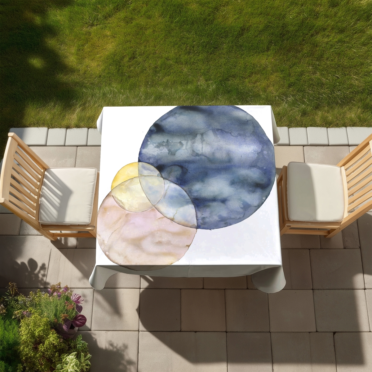 Picture of Begin Home Decor C1TC5858AUE3ZO 58 x 58 in. Blue Shapes Abstract Tablecloth - Circles Design Home Decor