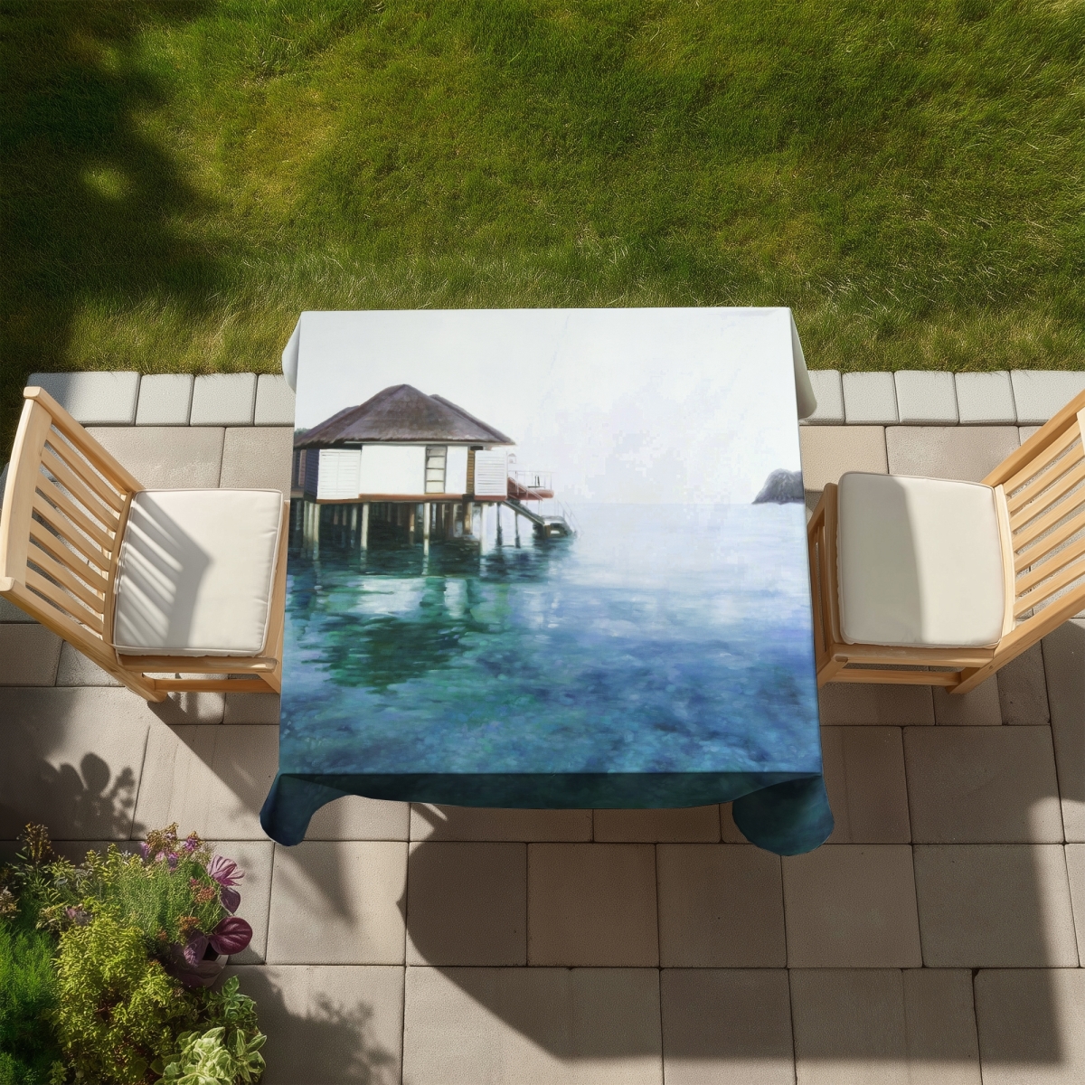 Picture of Begin Home Decor C1TC5858AHPOP2 58 x 58 in. Exotic Turquoise Tablecloth - Dream Travel - Indoor & Outdoor Decor