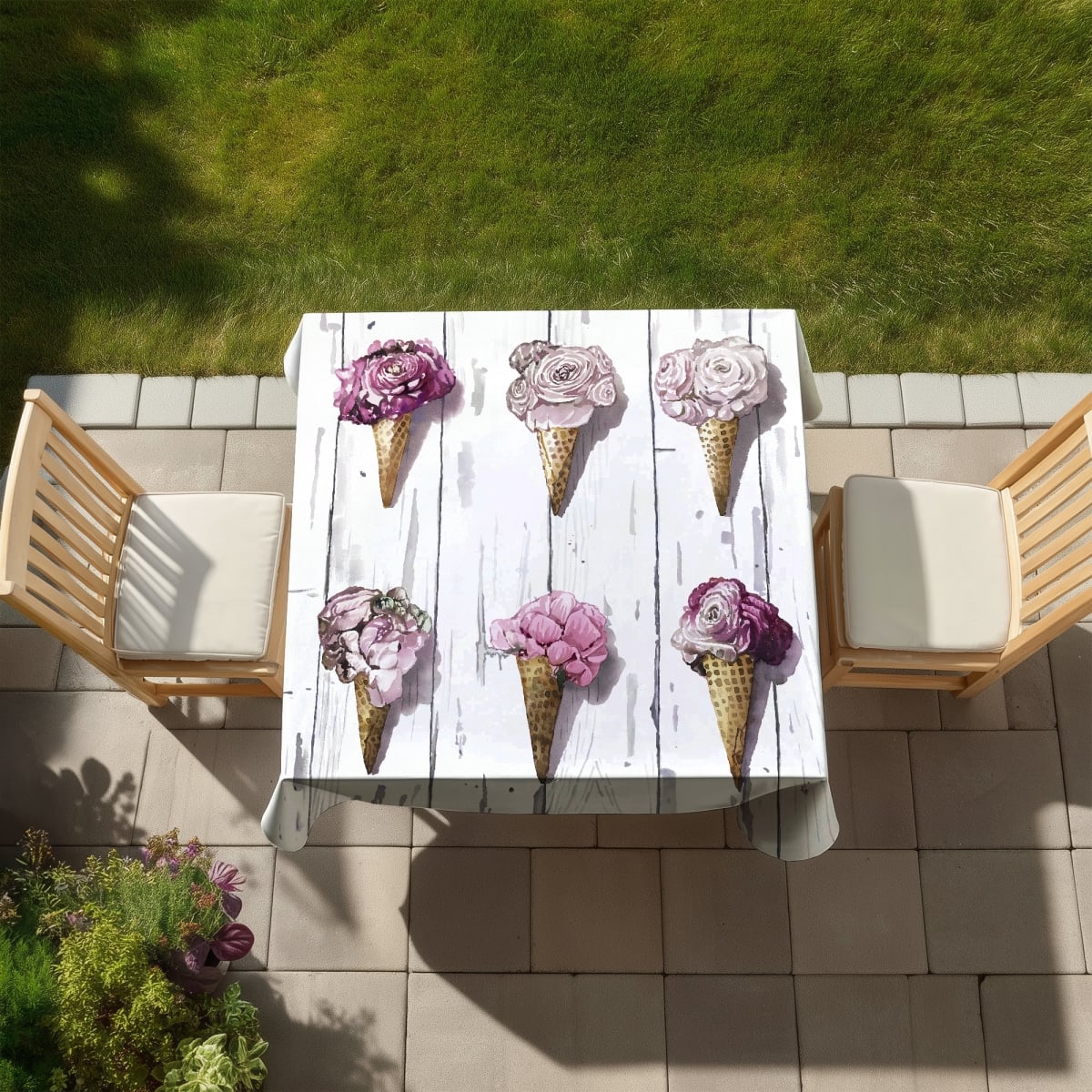Picture of Begin Home Decor C1TC5858QEI0U8 58 x 58 in. Peony Cones Tablecloth - Romantic Flowers for Indoor & Outdoor Decor
