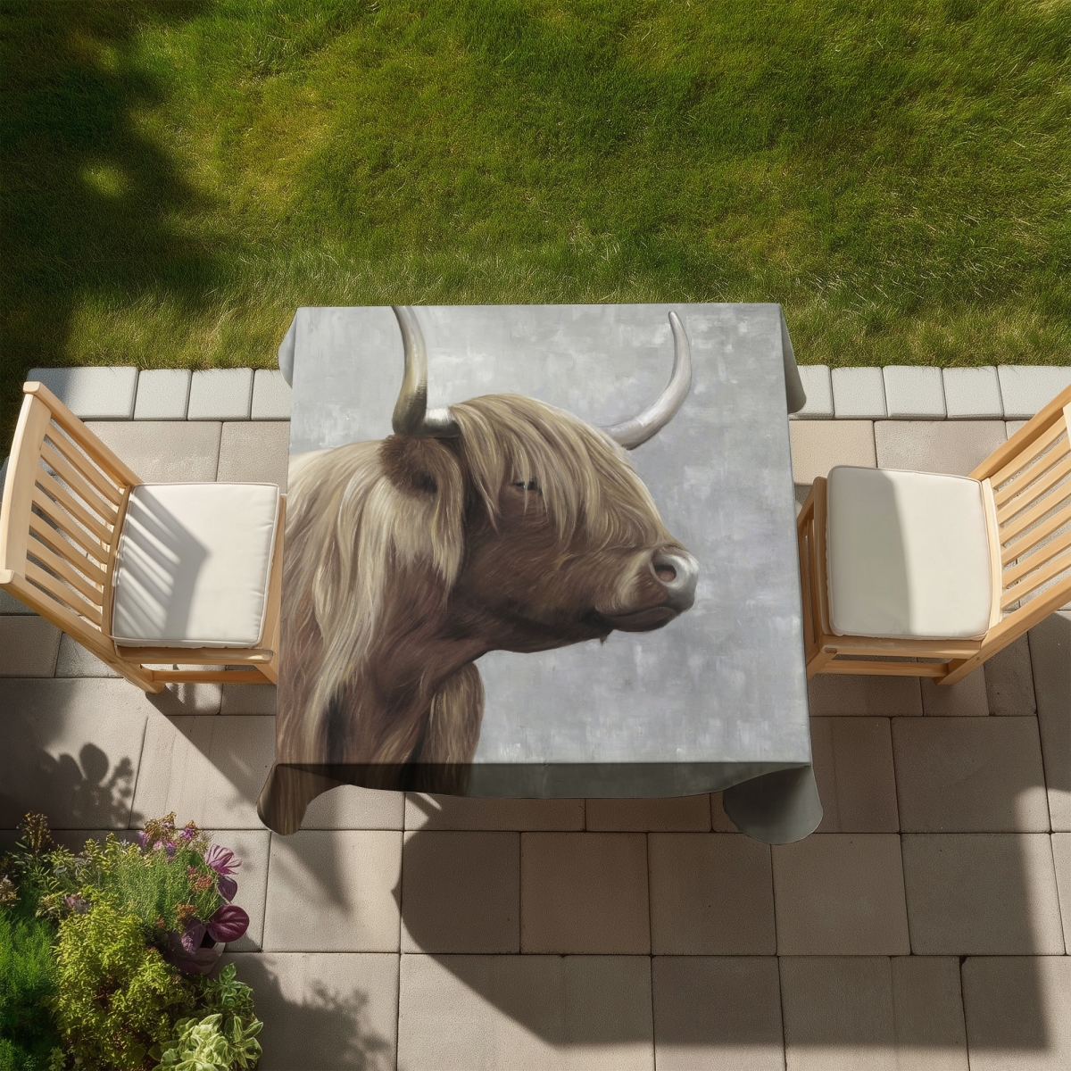 Picture of Begin Home Decor C1TC5858YZXBZW 58 x 58 in. Highland Cattle Tablecloth - Indoor & Outdoor Home Decor
