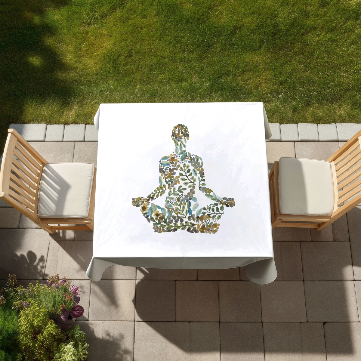 Picture of Begin Home Decor C1TC58582XGU5P 58 x 58 in. Zen Attitude Green Floral Tablecloth - Indoor & Outdoor Decor
