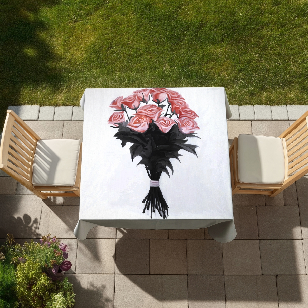 Picture of Begin Home Decor C1TC5858NBYZNW 58 x 58 in. Bouquet of Coral Roses Tablecloth - Indoor & Outdoor Decor