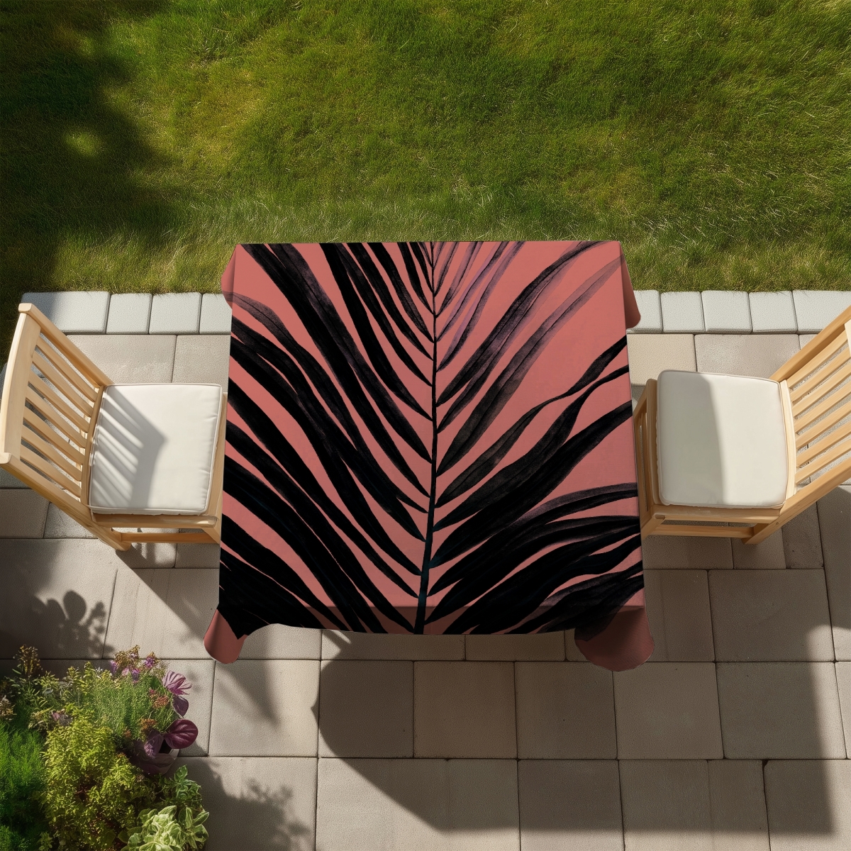Picture of Begin Home Decor C1TC5858BO6R16 58 x 58 in. Black Minimalist Floral Tablecloth - Coral Tropical Palm Leaves