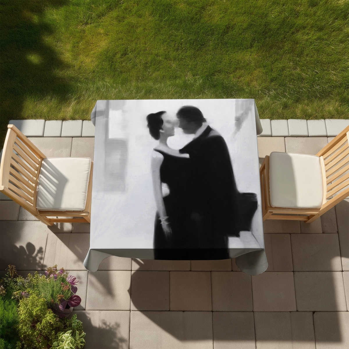 Picture of Begin Home Decor C1TC5858K2LNQA 58 x 58 in. White Figurative Tablecloth - Couple in the Street - Home Decor