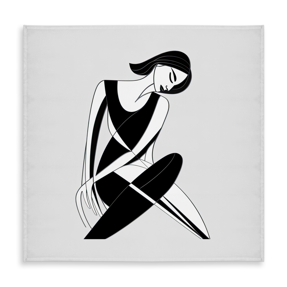 Picture of Begin Home Decor C1TC5858CUWBAD 58 x 58 in. Shapes White Minimalist Tablecloth - Sitting Woman Home Decor