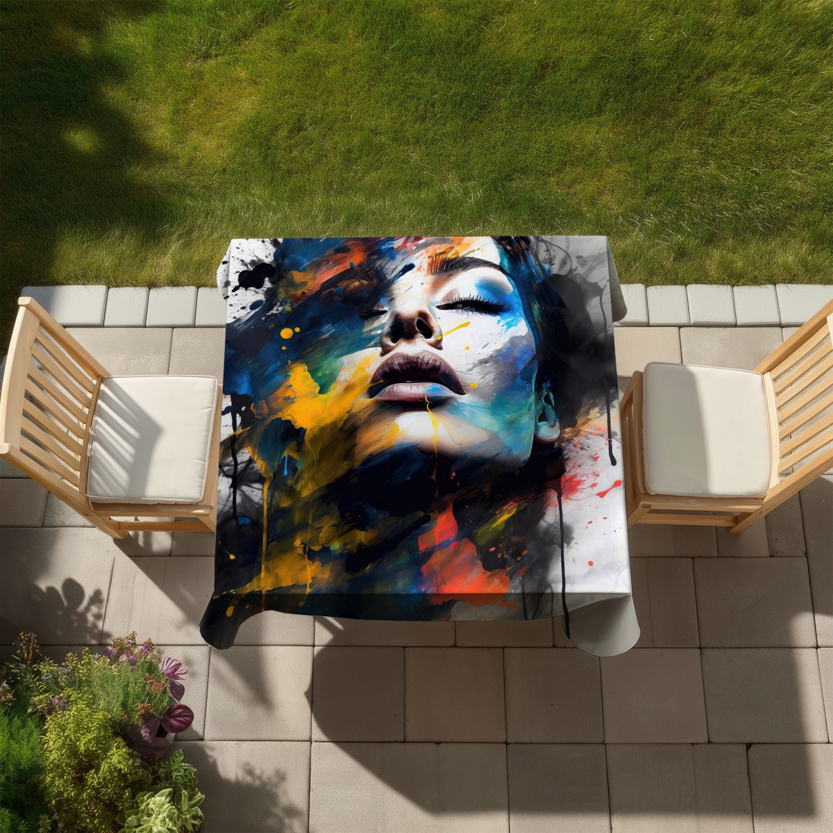 Picture of Begin Home Decor C1TC5858HNUNS9 58 x 58 in. Painted Beauty Shapes Abstract Tablecloth - Indoor & Outdoor Decor