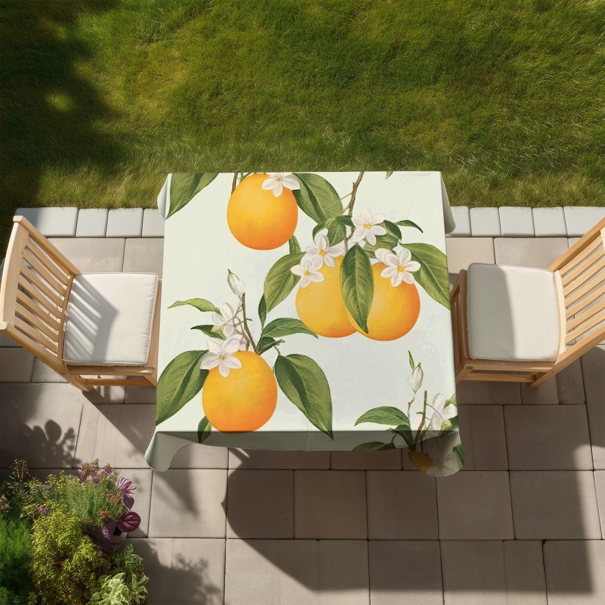 Picture of Begin Home Decor C1TC585826YNKB 58 x 58 in. Green Flowers Abstract Tablecloth - Suspended Oranges Decor