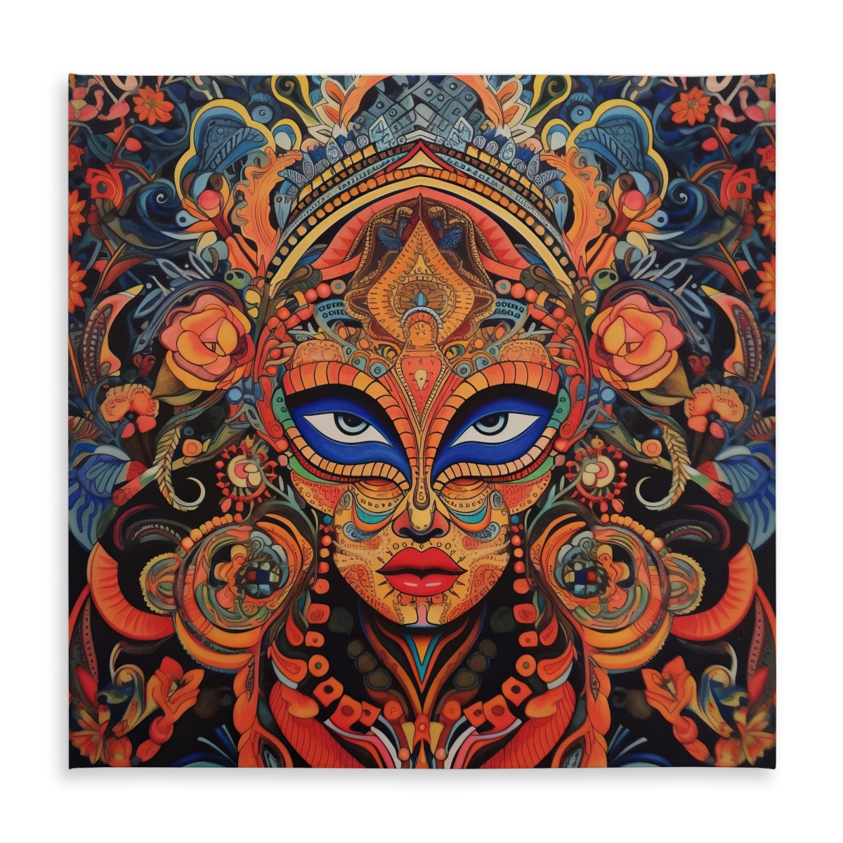Picture of Begin Home Decor C1TC5858V6NLM0 58 x 58 in. Aztec Face Blue Tablecloth - Indoor & Outdoor Home Decor