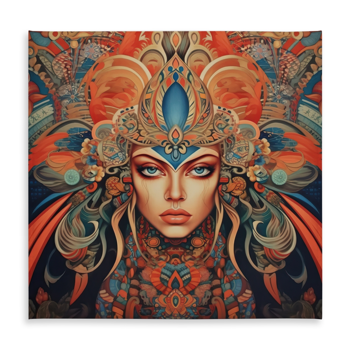 Picture of Begin Home Decor C1TC5858IT1MUU 58 x 58 in. Ancient Goddess Abstract Blue Tablecloth - Indoor & Outdoor Decor