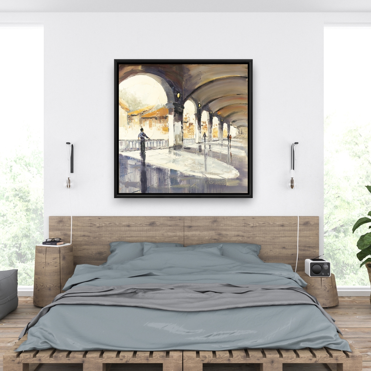C1FC3636I8Z0WN 36 x 36 in. People in A Spacious Hall - Framed Canvas for Home Decor