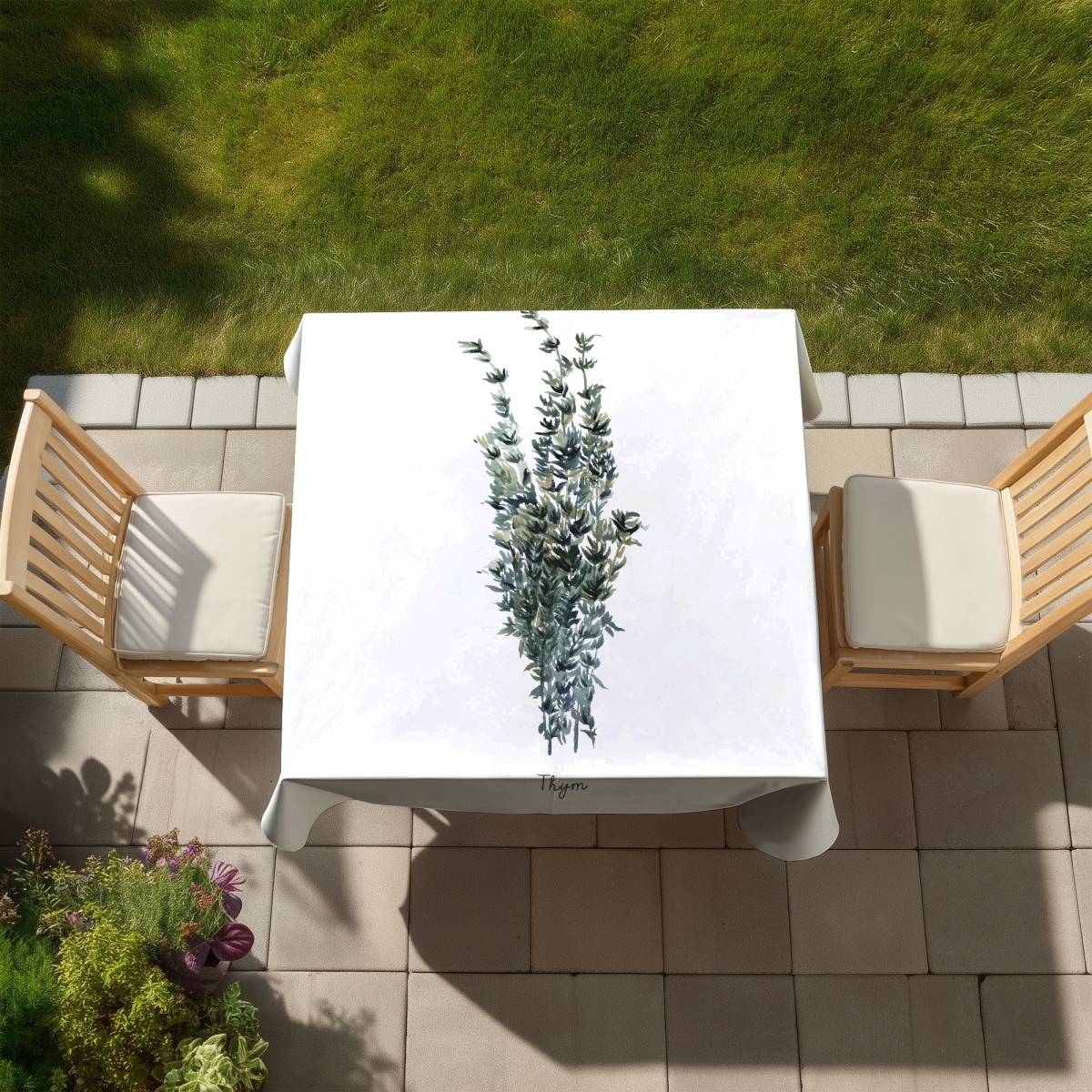 Picture of Begin Home Decor C1TC5858F36ICP 58 x 58 in. Thyme Leaves Tablecloth - Indoor & Outdoor Home Decor