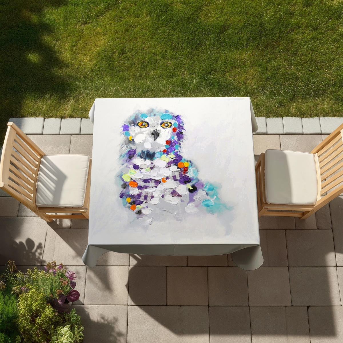 Picture of Begin Home Decor C1TC58580I1Q61 58 x 58 in. Abstract Owl Purple Tablecloth - Indoor & Outdoor Home Decor