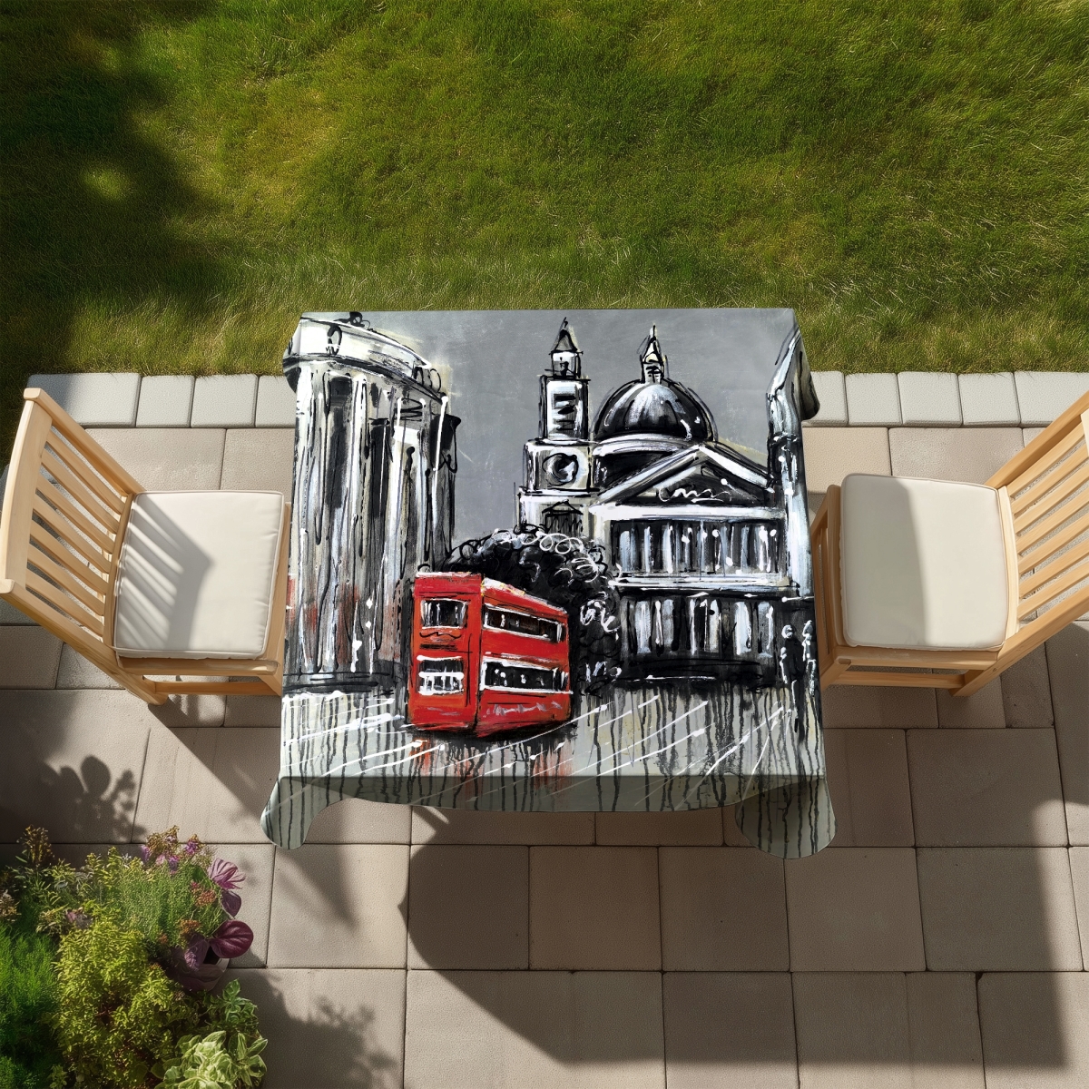 Picture of Begin Home Decor C1TC5858040KPV 58 x 58 in. White Tablecloth - London Street with Red Bus - Home Decor