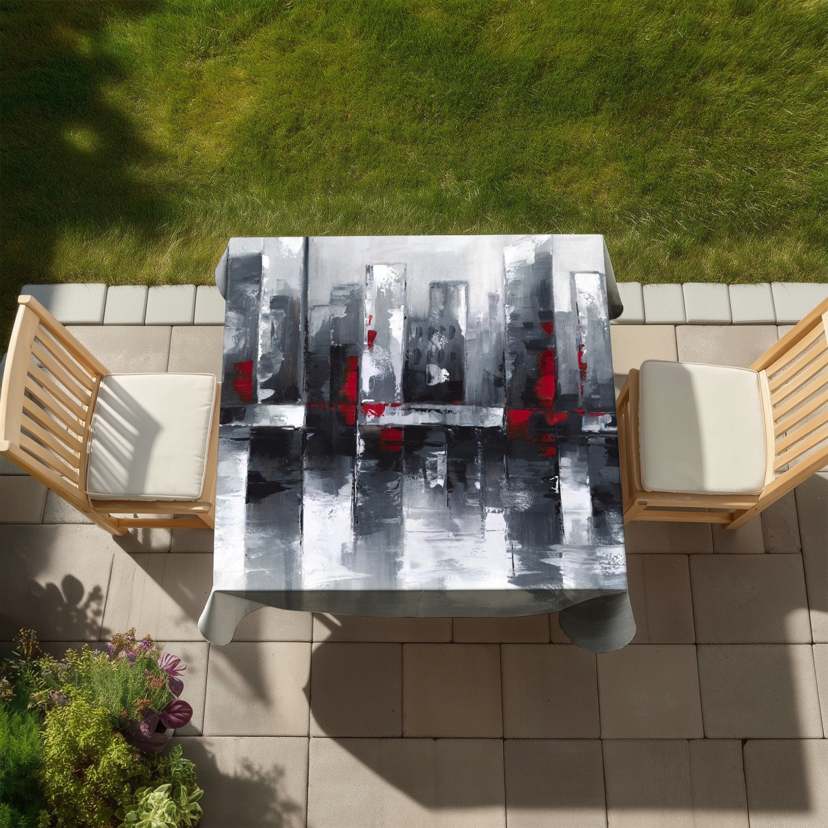 Picture of Begin Home Decor C1TC5858M1YSJM 58 x 58 in. Abstract Cityscape Tablecloth - Indoor & Outdoor Home Decor