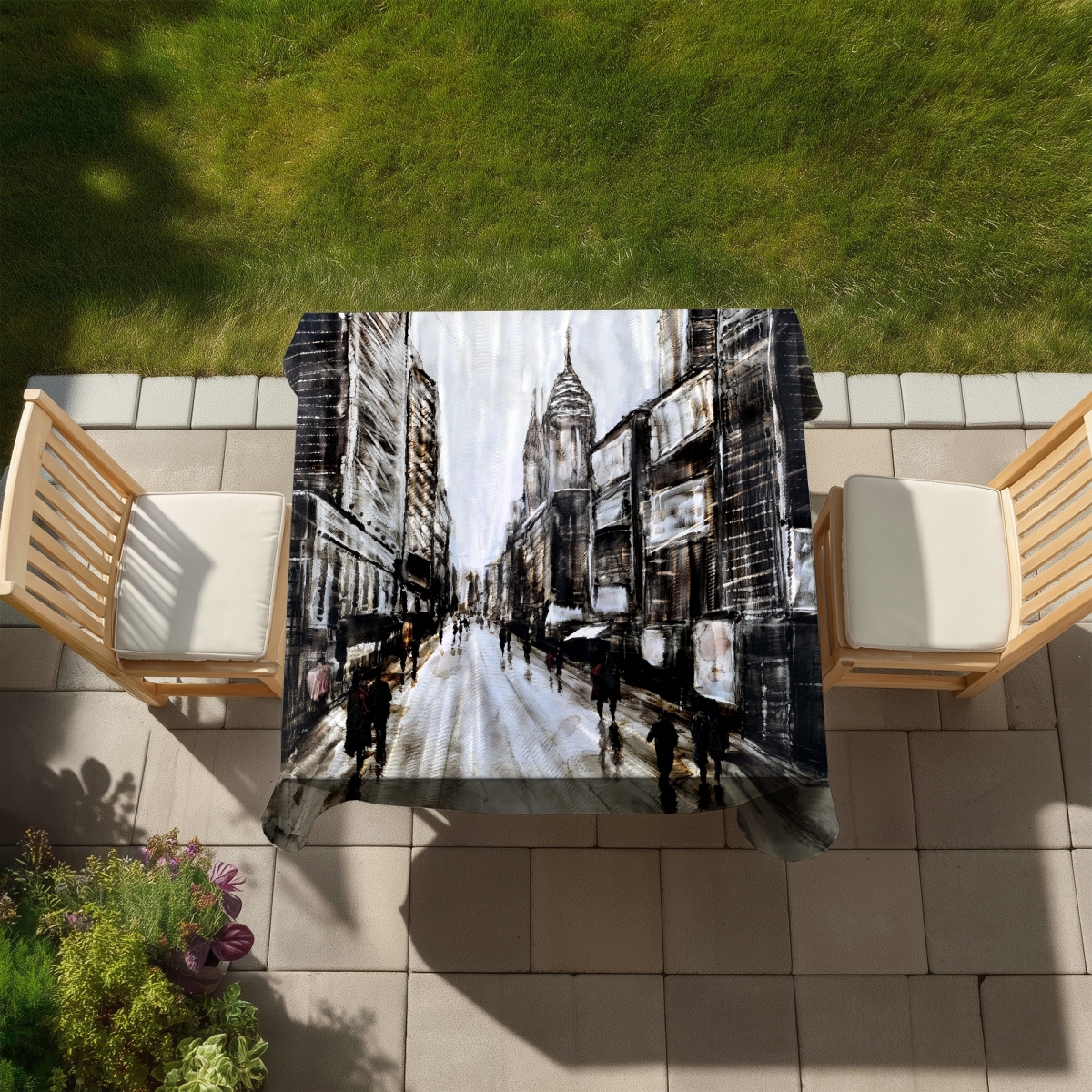Picture of Begin Home Decor C1TC5858RP15F0 58 x 58 in. Busy Gray Street Tablecloth - Industrial Brown Home Decor