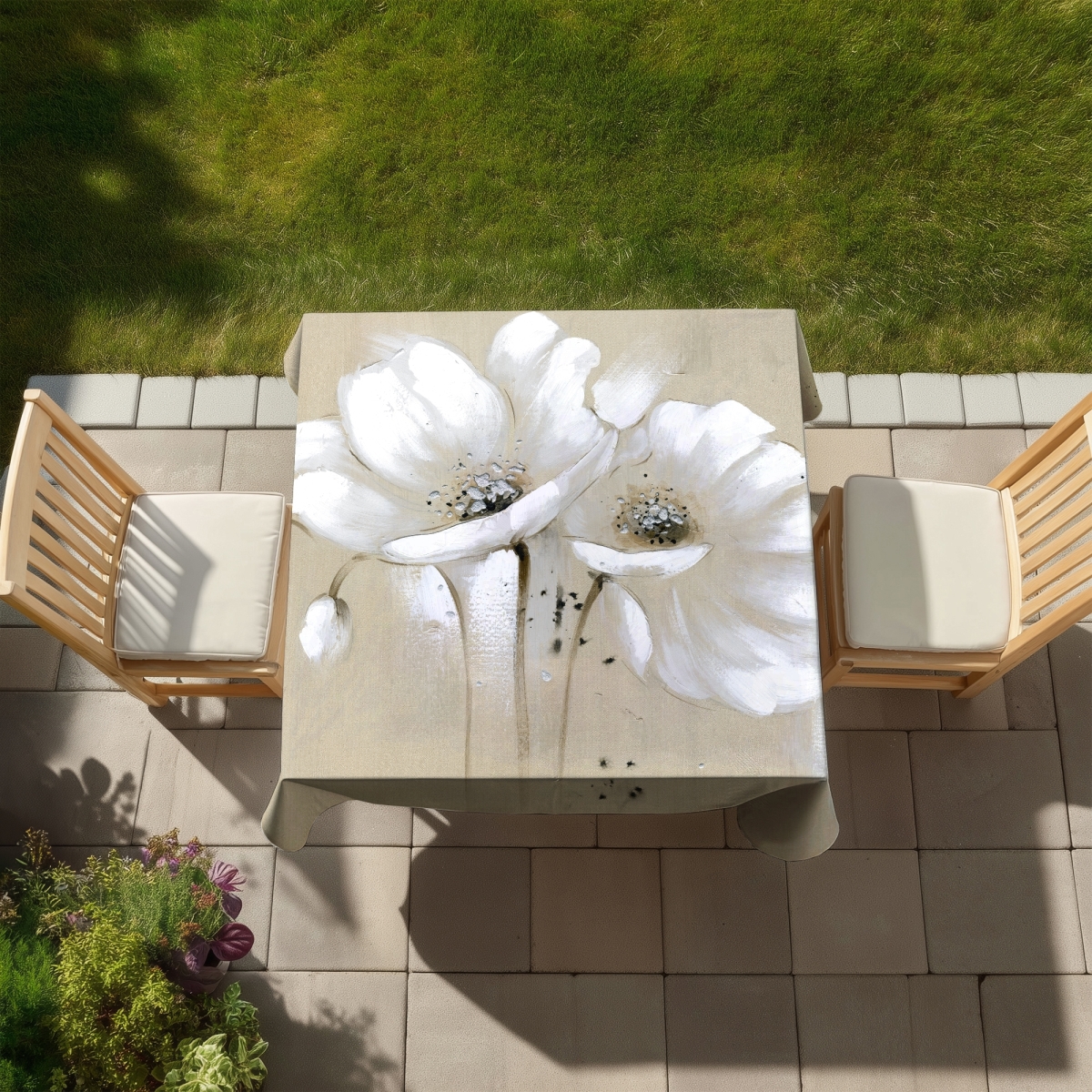 Picture of Begin Home Decor C1TC5858GBG7F0 58 x 58 in. Contemporary Botanical Tablecloth - White Abstract Wild Flowers
