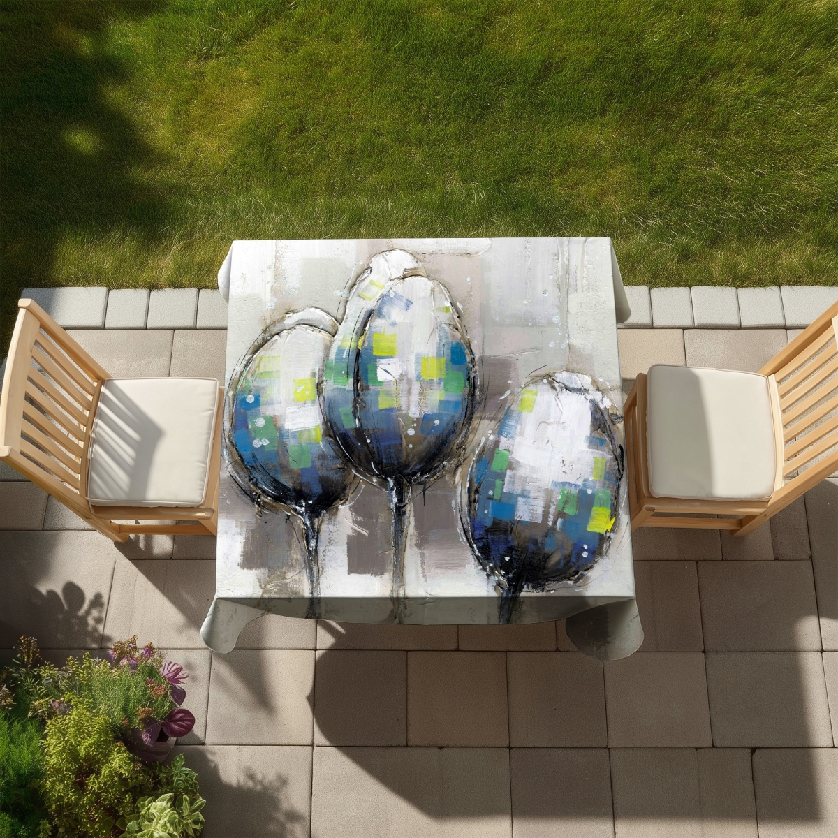 Picture of Begin Home Decor C1TC5858T0AENG 58 x 58 in. Three Abstract Tulips Tablecloth - Indoor & Outdoor Home Decor