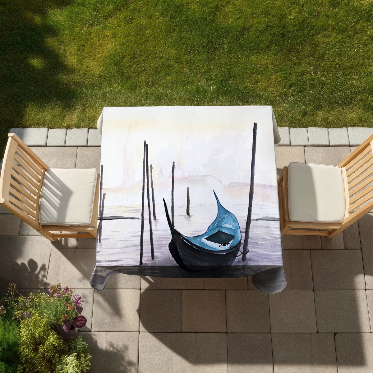Picture of Begin Home Decor C1TC5858IGYIT8 58 x 58 in. Gondola in Venice Tablecloth - Coastal Boat Marine Decor