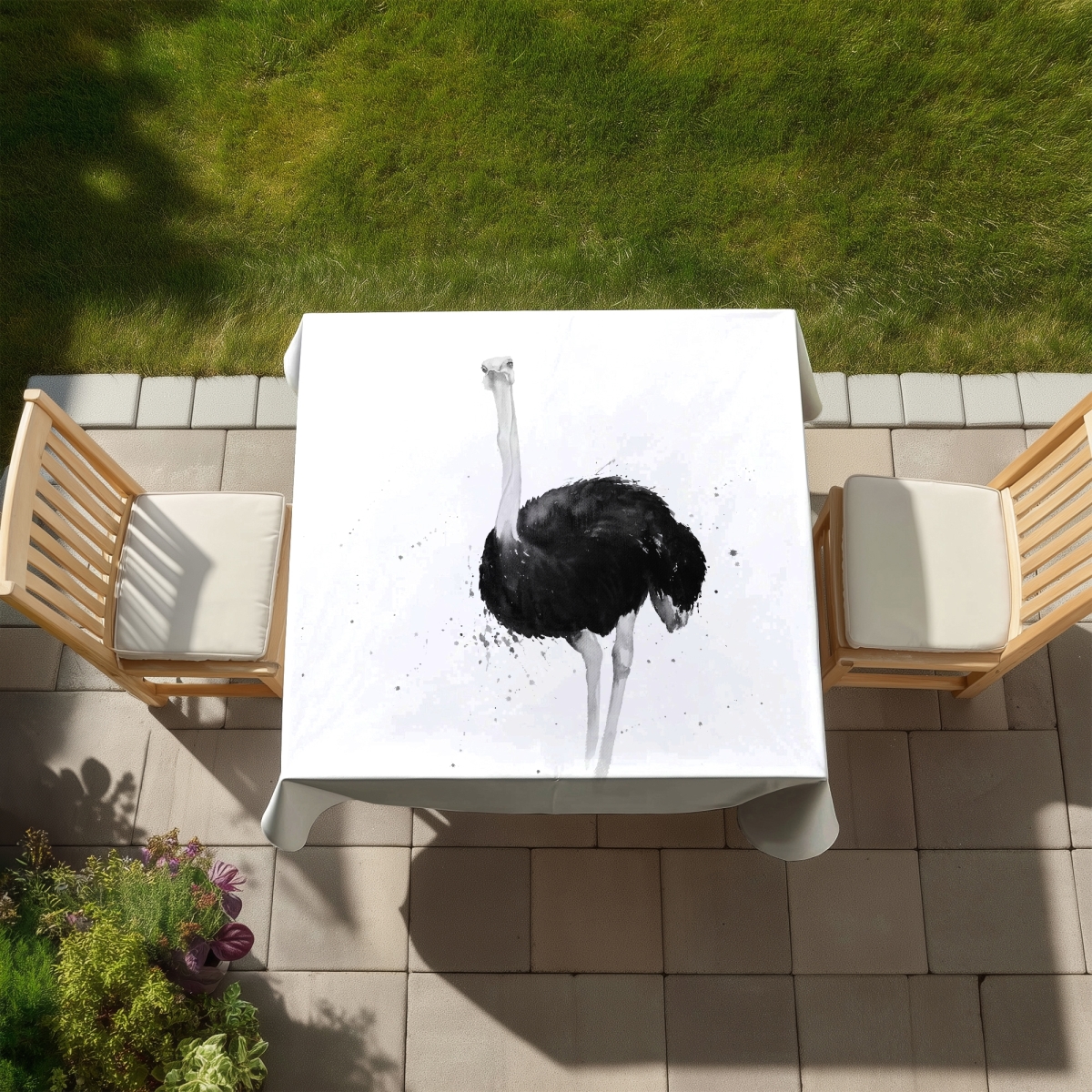 Picture of Begin Home Decor C1TC5858F49WG9 58 x 58 in. Gray Bird Tablecloth - Ostrich in Watercolor - Home Decor