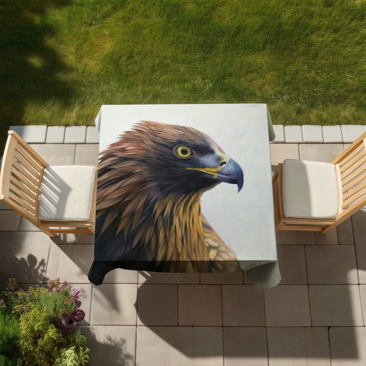 Picture of Begin Home Decor C1TC5858W27ALE 58 x 58 in. Brown-Headed Eagle Tablecloth - Indoor & Outdoor Home Decor