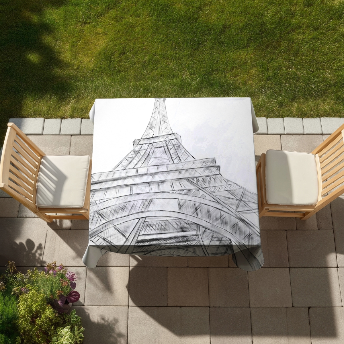 Picture of Begin Home Decor C1TC5858WG4ZC1 58 x 58 in. Eiffel Tower Sketch Tablecloth - Versatile Indoor & Outdoor Decor