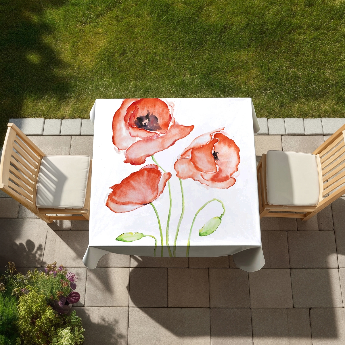 Picture of Begin Home Decor C1TC5858LDQ399 58 x 58 in. Watercolor Poppies Botanical Tablecloth - Indoor & Outdoor Decor
