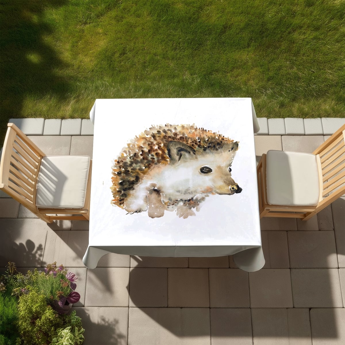 Picture of Begin Home Decor C1TC5858V8DKLV 58 x 58 in. Watercolor Hedgehog Tablecloth - Indoor & Outdoor Home Decor