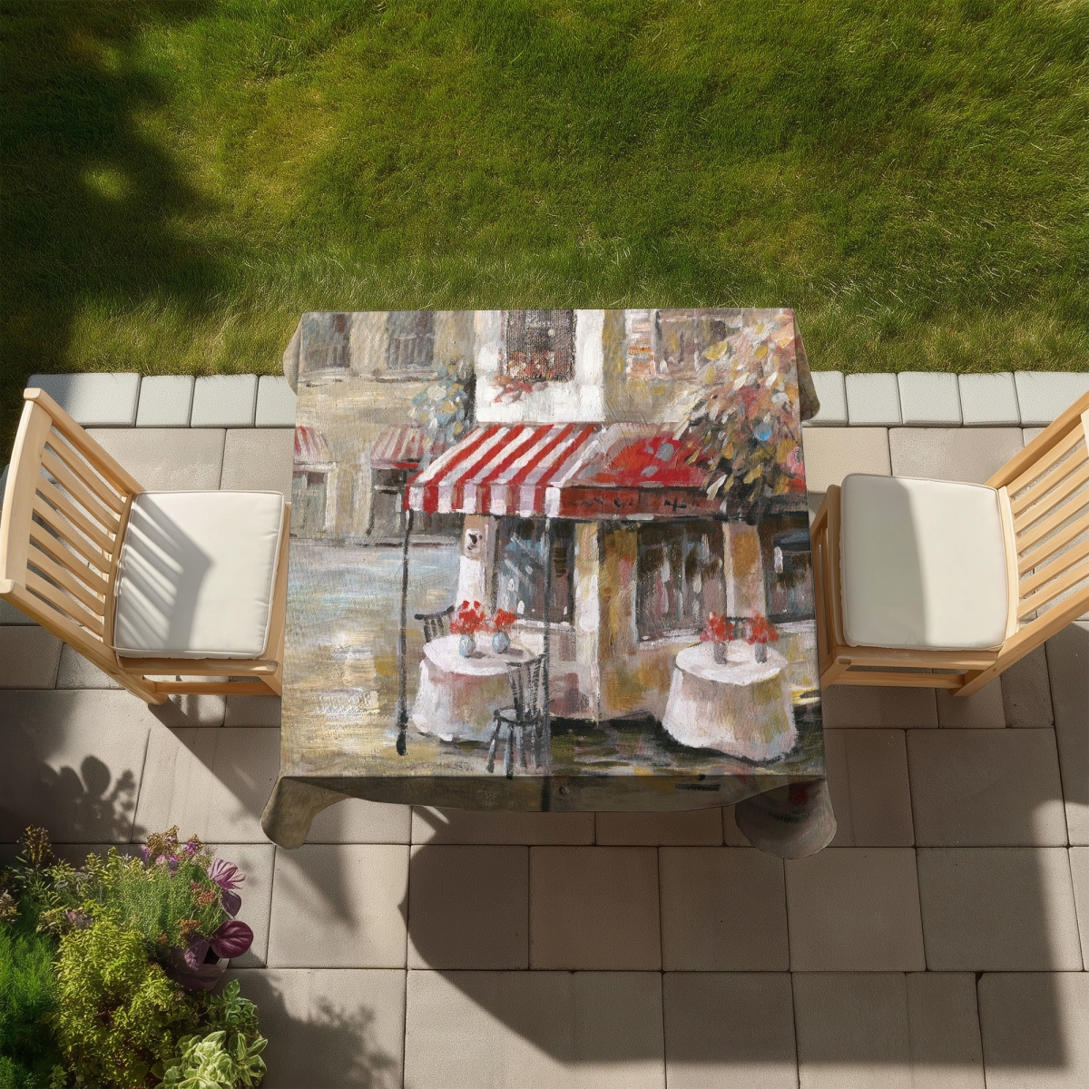 Picture of Begin Home Decor C1TC58587K0119 58 x 58 in. Sunny Restaurant Terrace Red Tablecloth - Indoor & Outdoor Decor