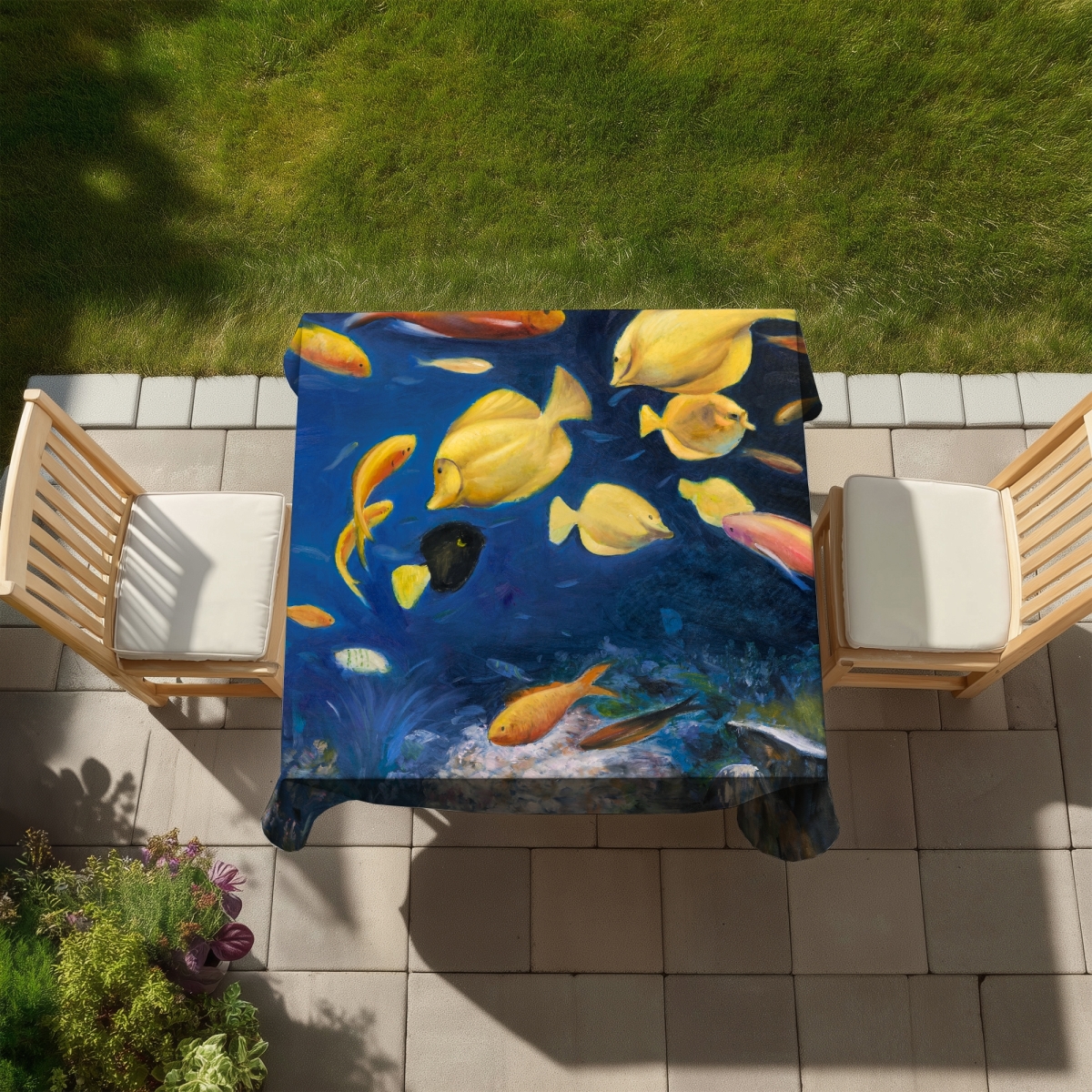 Picture of Begin Home Decor C1TC5858AWPW72 58 x 58 in. Bedroom Animals Tablecloth - Fish Under the Sea - Blue Decor