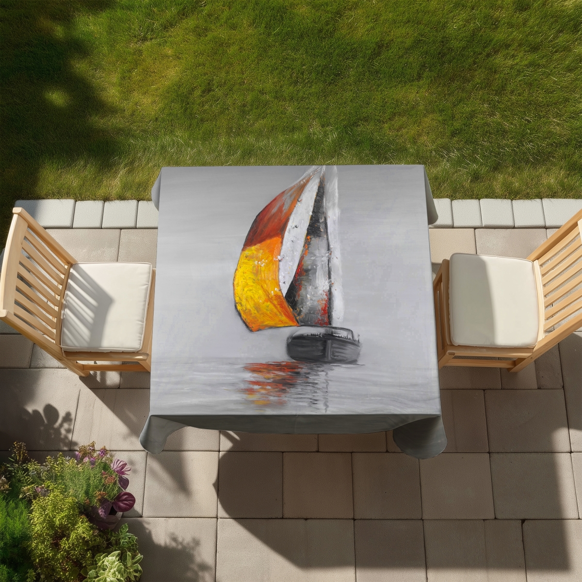 Picture of Begin Home Decor C1TC58584CRG7S 58 x 58 in. White Coastal Tablecloth - Sail Design for Indoor & Outdoor Decor
