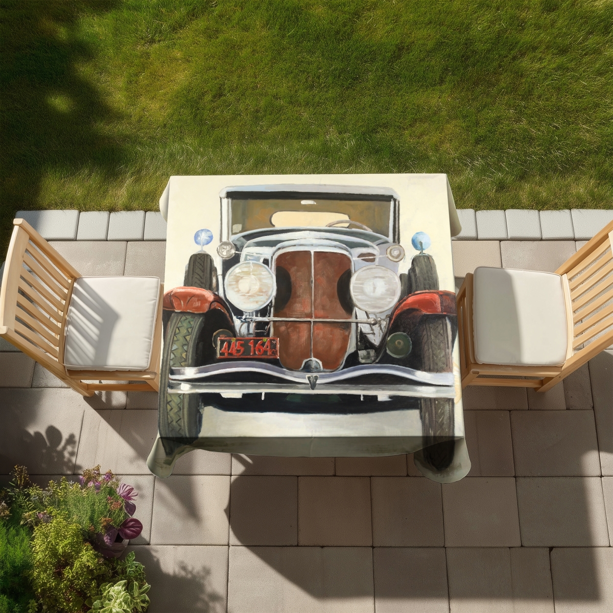 Picture of Begin Home Decor C1TC5858Y9OFUY 58 x 58 in. Vintage Luxury Car Tablecloth - Indoor & Outdoor Decor