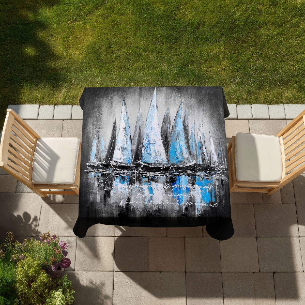 Picture of Begin Home Decor C1TC5858WJJALA 58 x 58 in. Blue Sailboats Tablecloth - Indoor & Outdoor Home Decor
