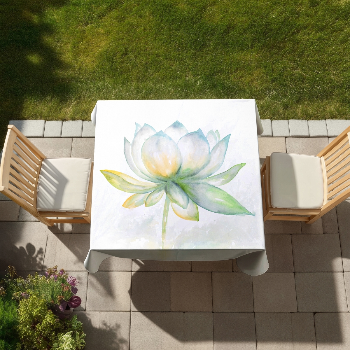 Picture of Begin Home Decor C1TC5858303J9N 58 x 58 in. Lotus Flower Blue Botanical Tablecloth - Indoor Outdoor Decor