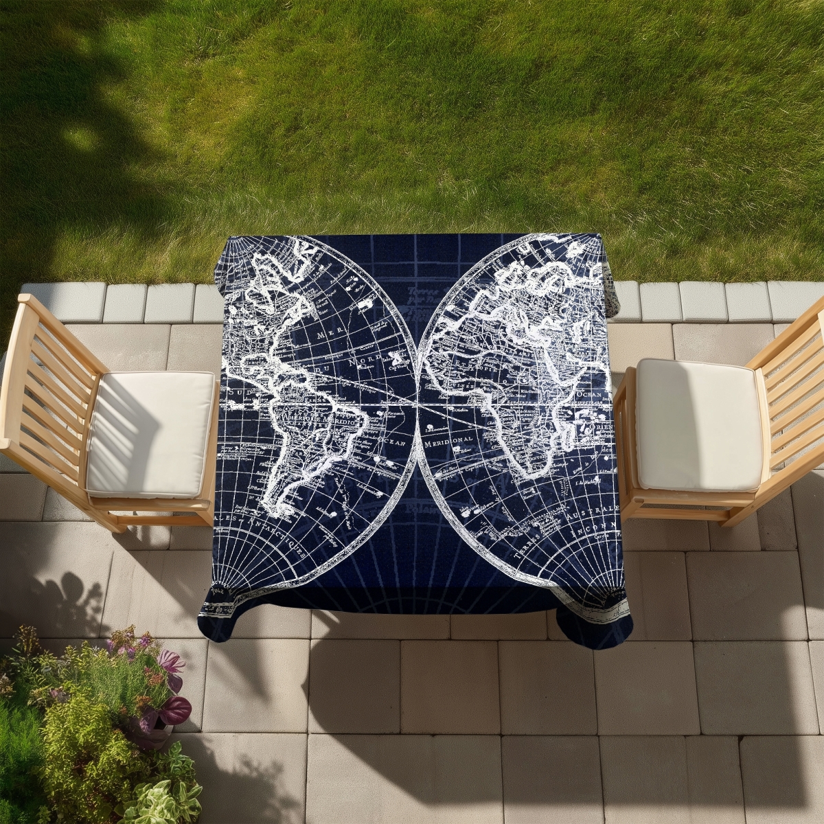 Picture of Begin Home Decor C1TC5858NAJQOA 58 x 58 in. World Map Blueprint Tablecloth - Satellite View Decor