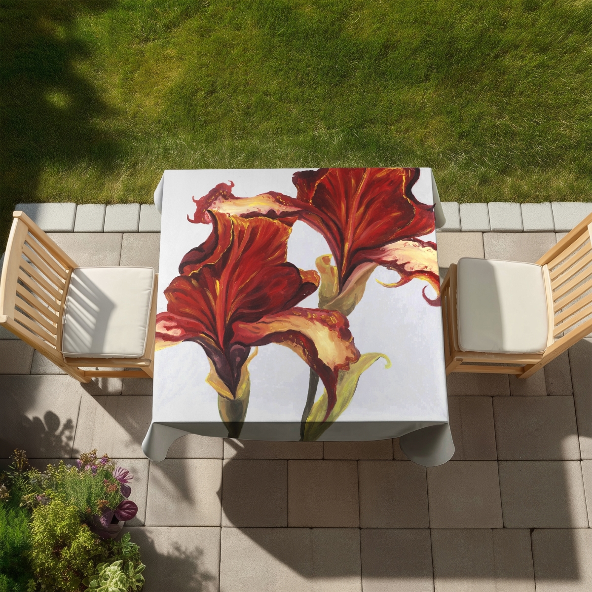 Picture of Begin Home Decor C1TC5858FE4YLQ 58 x 58 in. Lilies Fall Colors Gray Floral Tablecloth - Indoor & Outdoor Decor