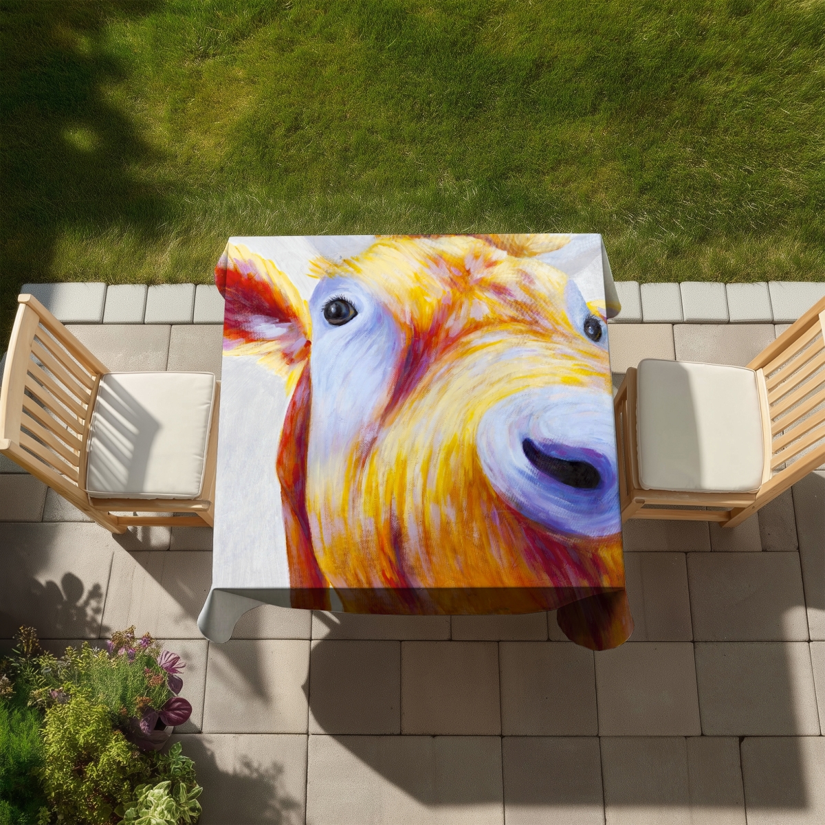 Picture of Begin Home Decor C1TC585841ENP2 58 x 58 in. Colorful Country Cow Tablecloth - Farm Animals Decor - Indoor & Outdoor