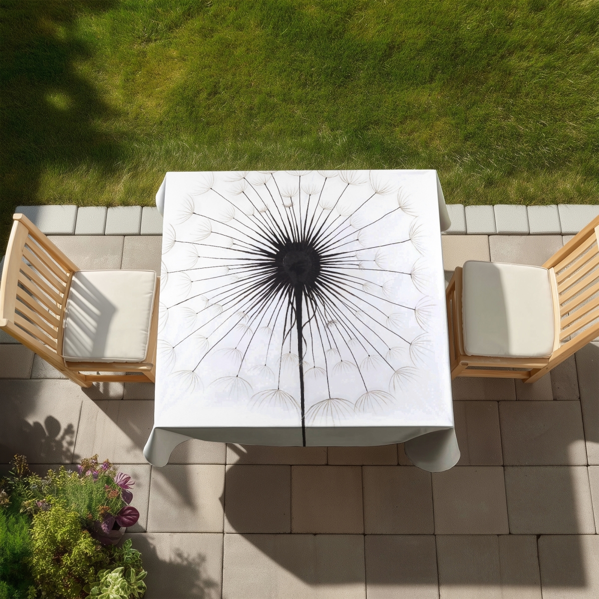Picture of Begin Home Decor C1TC5858WEKUB0 58 x 58 in. Dandelion Botanical Bedroom Tablecloth - Monochrome Decor