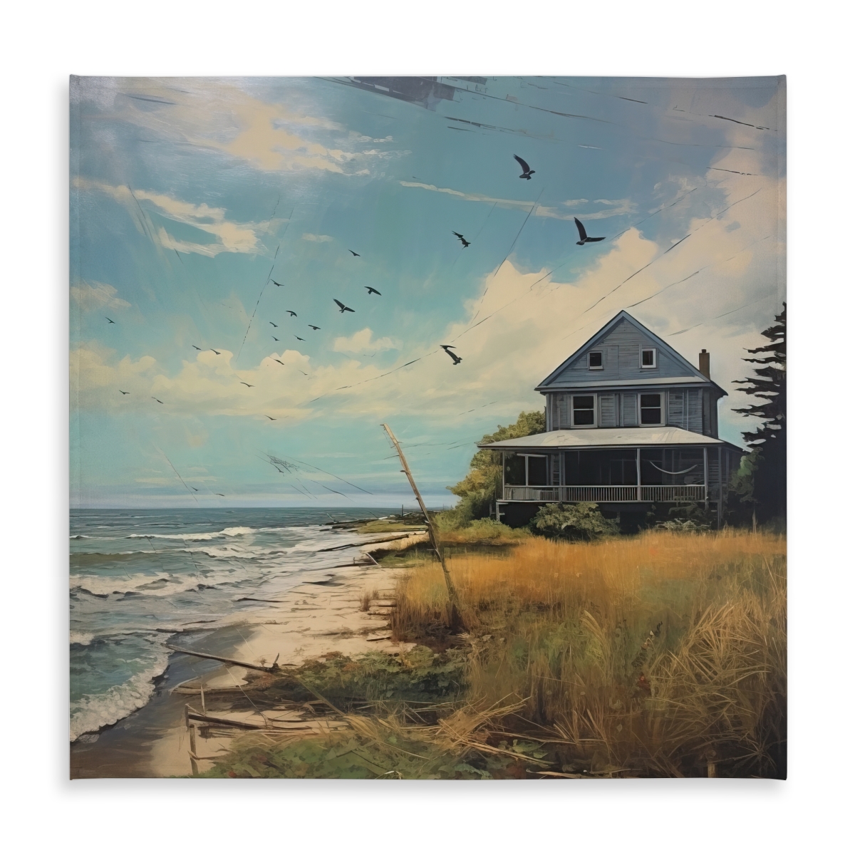 Picture of Begin Home Decor C1TC58588KZ7S4 58 x 58 in. Evening at the Beach Blue Sea Tablecloth - Indoor & Outdoor Decor