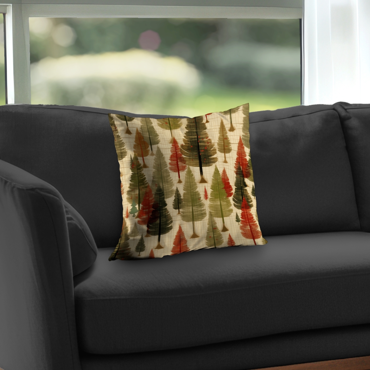 C1PT1616M1VMVK 16 x 16 in. Fir Trees Pattern Orange Poly Twill Throw Pillow for Decor