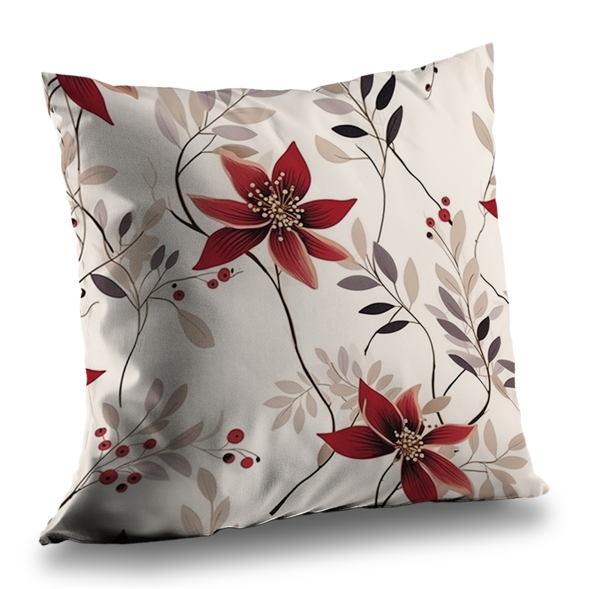 C1PT1616FYZ6VX 16 x 16 in. Red Flower Pattern Gray Poly Twill Throw Pillow Insert - Home Decor
