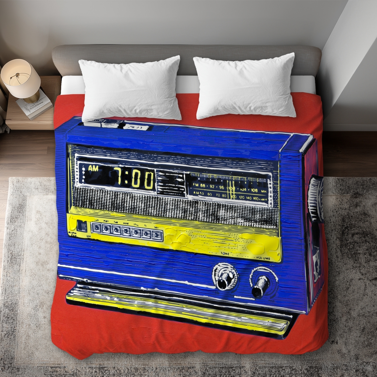 C1DCKSW0P66DDK Retro Radio Alarm - Man Cave Musical King Size Duvet Cover - Home Decor