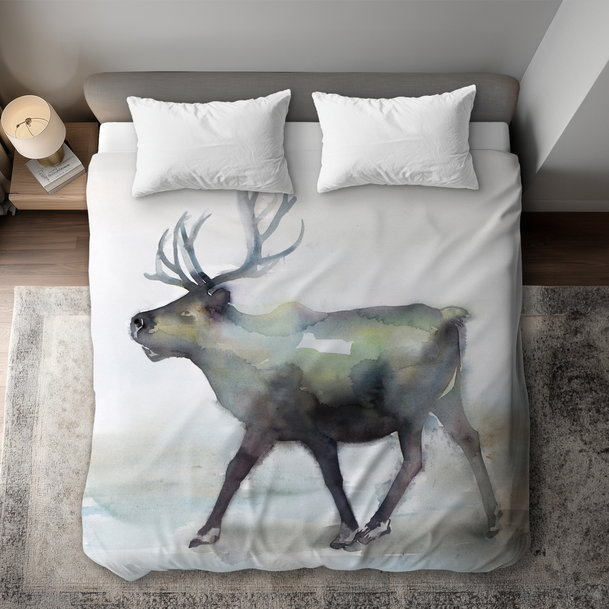 C1DCKSW0VWE8EU Caribou Rustic Blue Animals King Size Duvet Cover - Home Decor