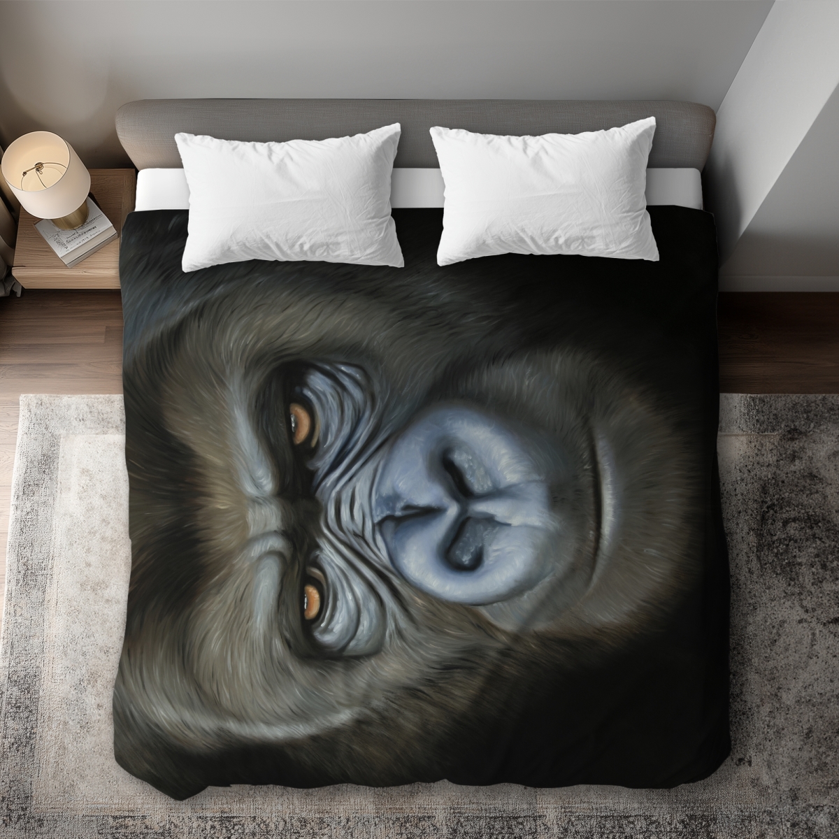 C1DCKSW0JB51E3 Gorilla Face Hyperrealist Black King Size Duvet Cover - Home Decor